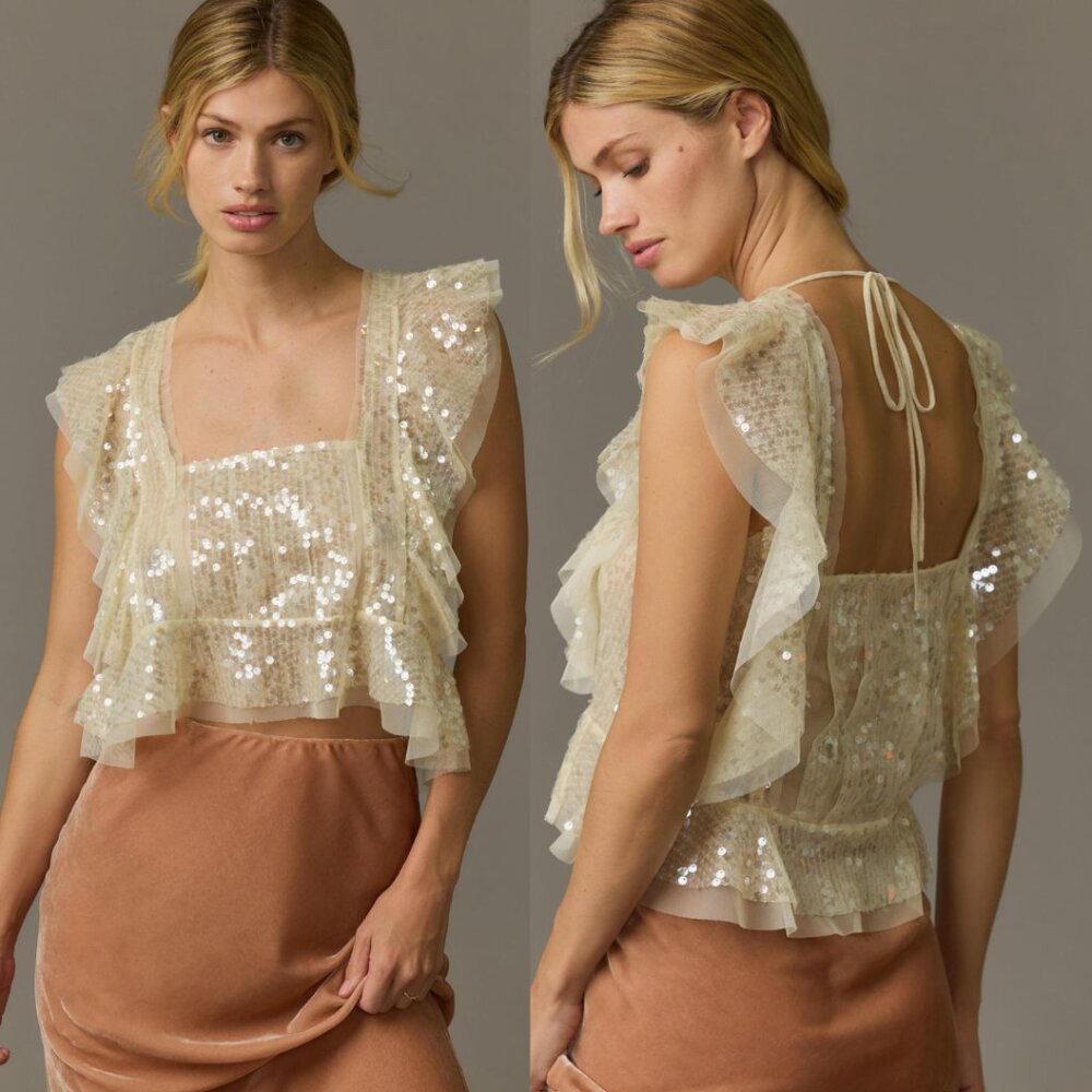 Anthropologie Sequin Ruffled Tank